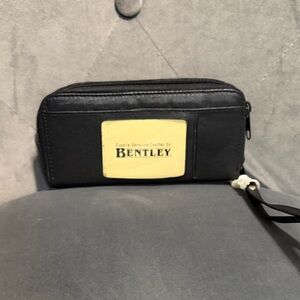 Bentley Black Leather Zip-Around Wristlet Wallet
